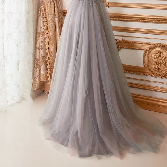 Andrea & Leo A1314 Long One Shoulder Silver Beaded Gown Leg Slit main image 1
